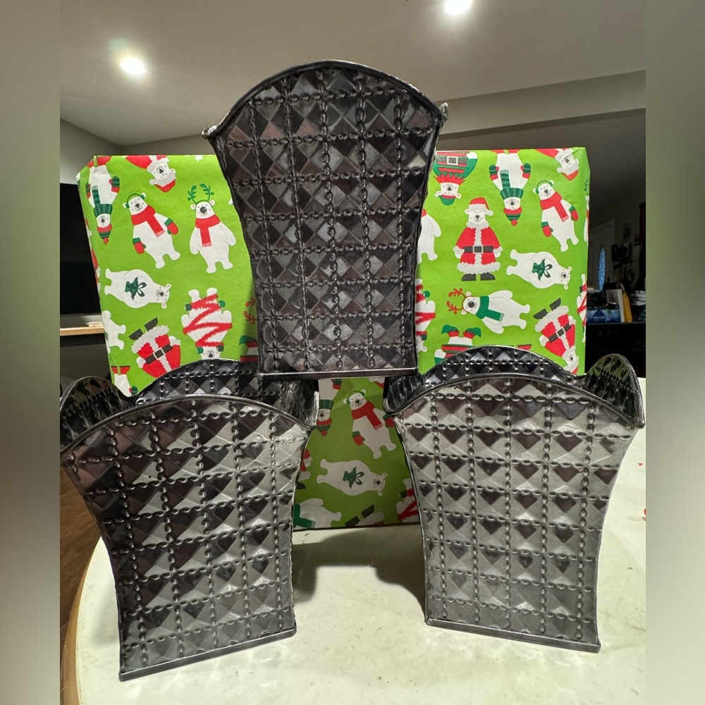 Set Of 3-Gunmetal Colored-Textured-Square Shape Vase-Quilted Like Pattern